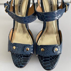 Steve Madden Blue Snake Skin Strap Mules Heels